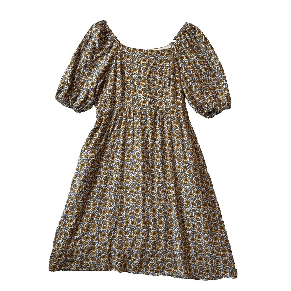 Mikarose Floral Square Neck Puff Sleeve Pocket Dress L Cottagecore Boho Retro